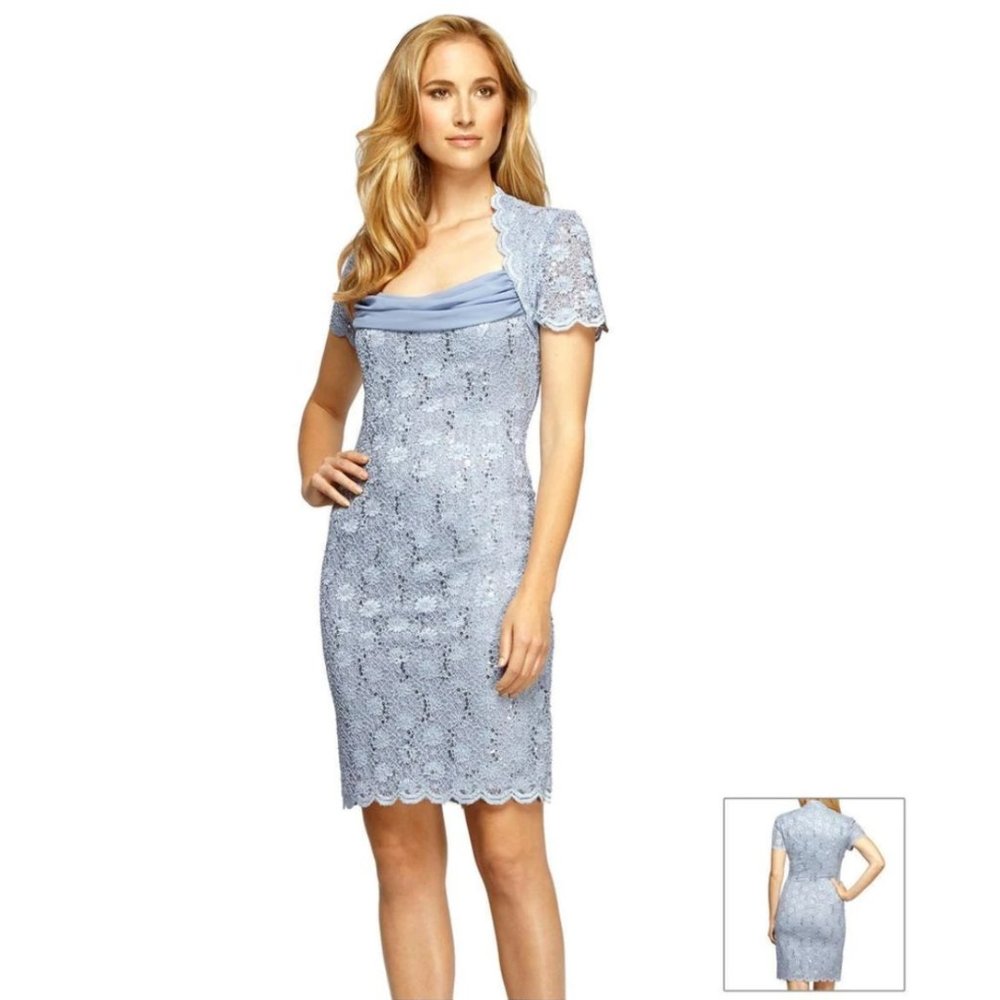 NEW ALEX EVENINGS QUEEN ANNE NECK SHEATH DRESS 10P